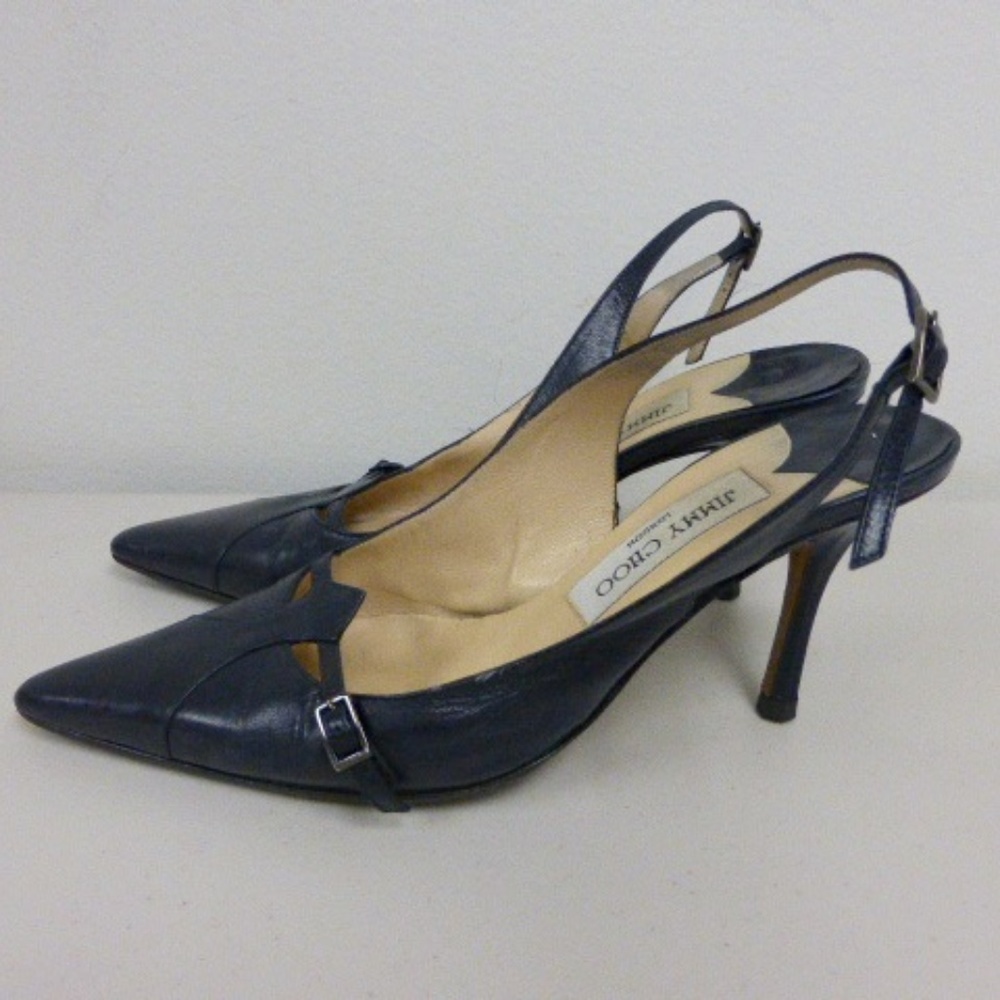 JIMMY CHOO BLACK LEATHER SLINGBACK high heels classic 35.5 vintage